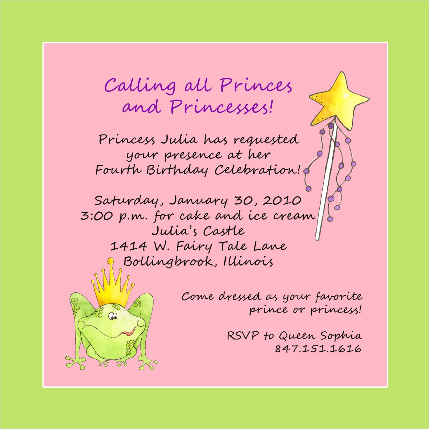 princess theme birthday party invitation