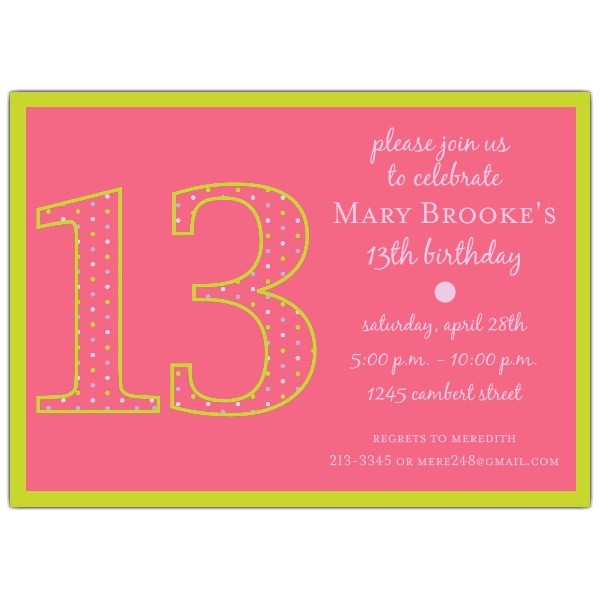 13th Birthday Girl Dots Invitations p 602 57 1102