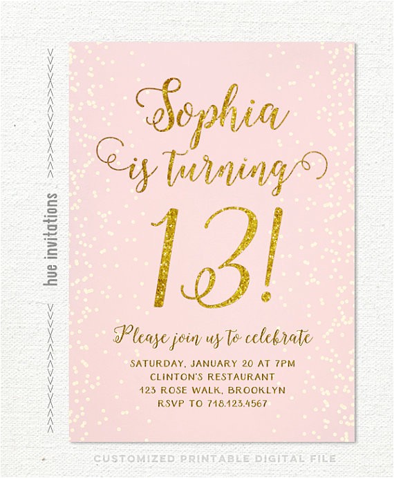 13th birthday invitation for girl pink