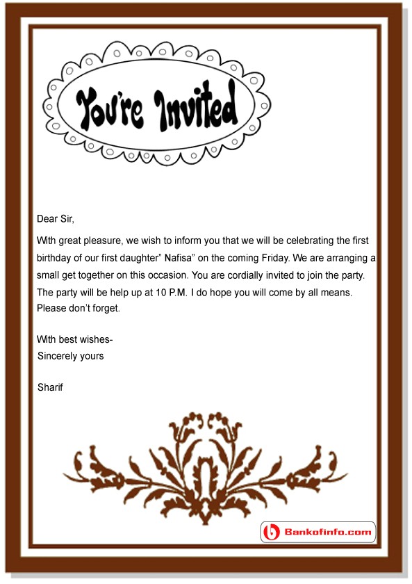 birthday invitation letter sample