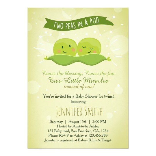 twin baby shower invitation two peas in a pod