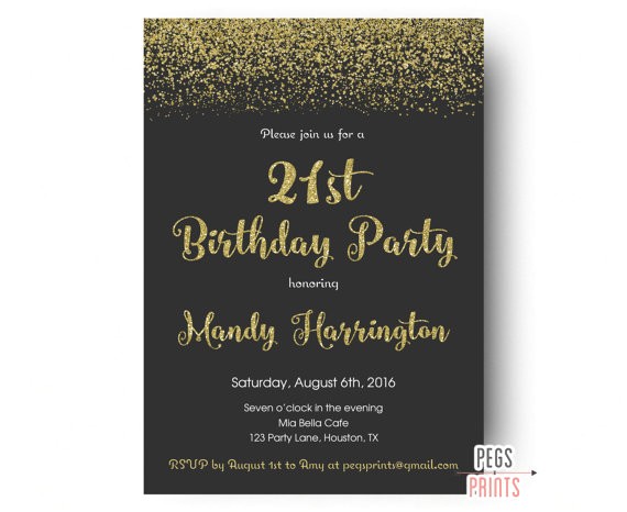 21st birthday invitations gold glitter