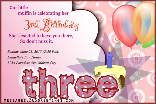 3rd birthday invitation wording