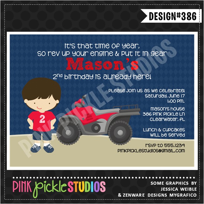 4 Wheeler Personalized Party Invitation
