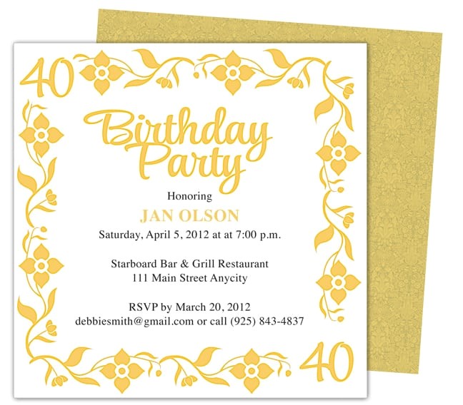 40th party invitation template free