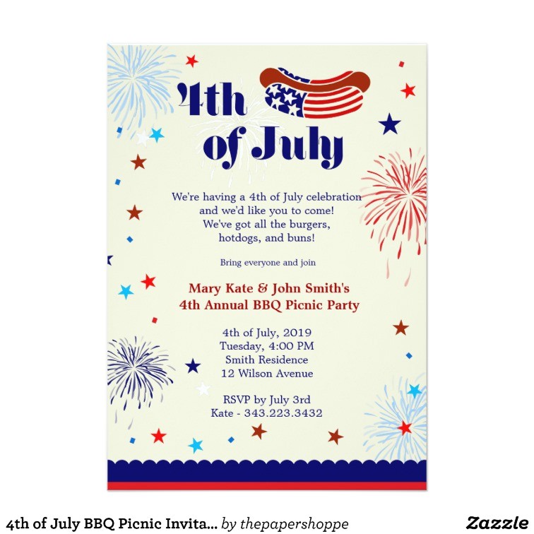 4th of july bbq picnic invitation party