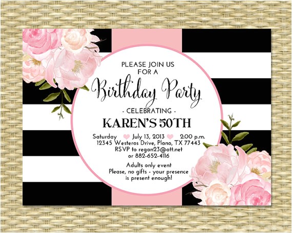 30th birthday invitation black white stripes
