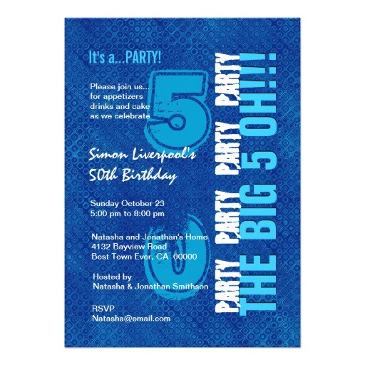 50th birthday for him royal blue and aqua w1503 invitation