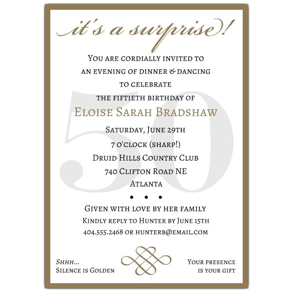 Classic 50th Birthday Gold Surprise Party Invitations p 607 57 50sg