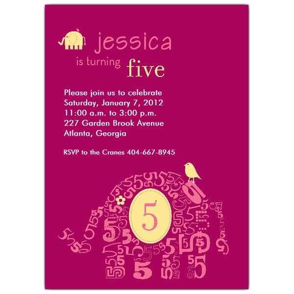 elephant girl 5th birthday invitations p 616 57 010