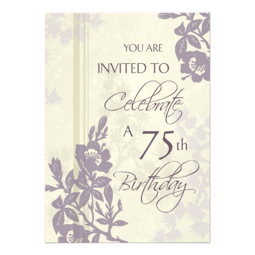 purple floral 75th birthday party invitation cards