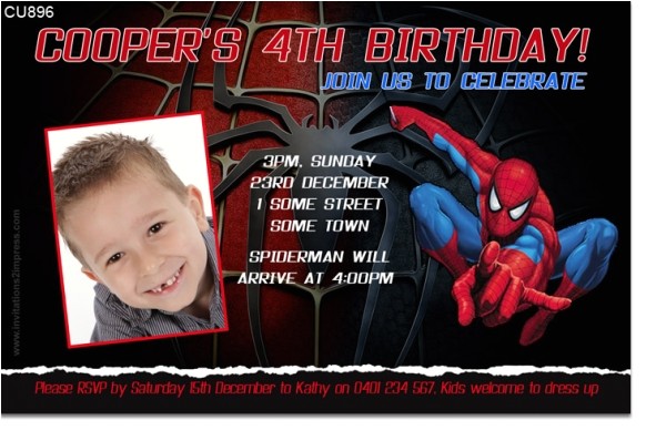 cu896 spiderman birthday invitation