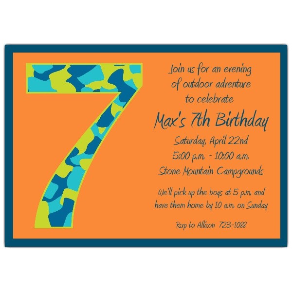 birthday boy camo 7th birthday invitations p 602 57 1049
