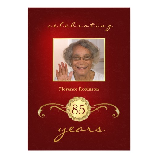 85th birthday party photo invitations red