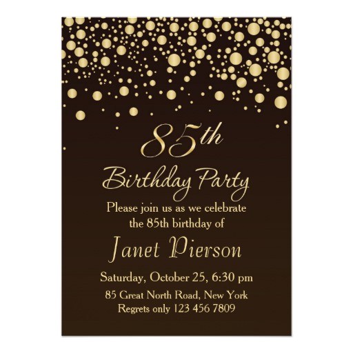 golden confettti 85th birthday party invitation