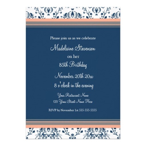 blue damask 85th birthday party invitations