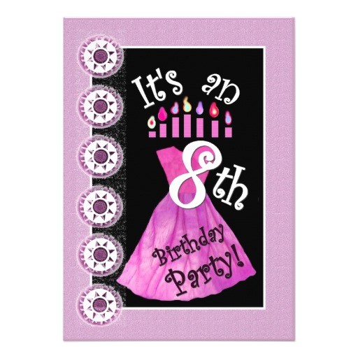 girl 8th birthday party pink dress template w1172 invitation