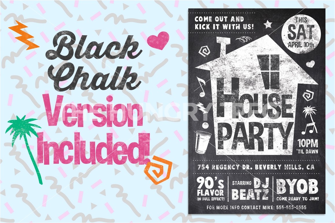 3478 chalk house party 90 s retro flyer