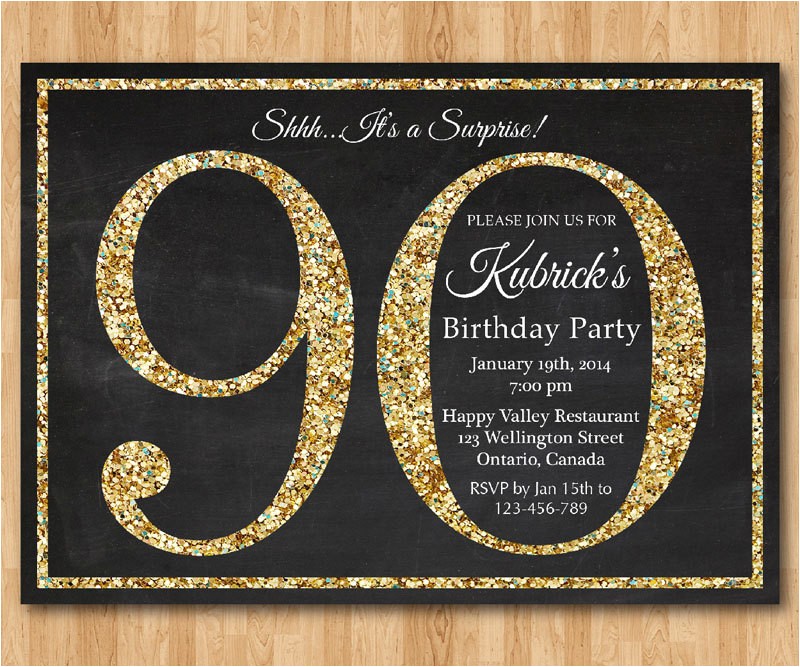 90th birthday invitation gold glitter