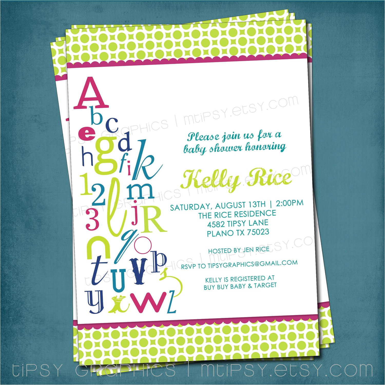 alphabet baby shower invitations