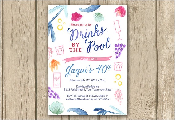 adult pool party birthday invitation