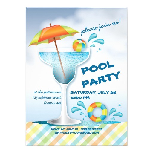 adult pool party summer cocktail invitation