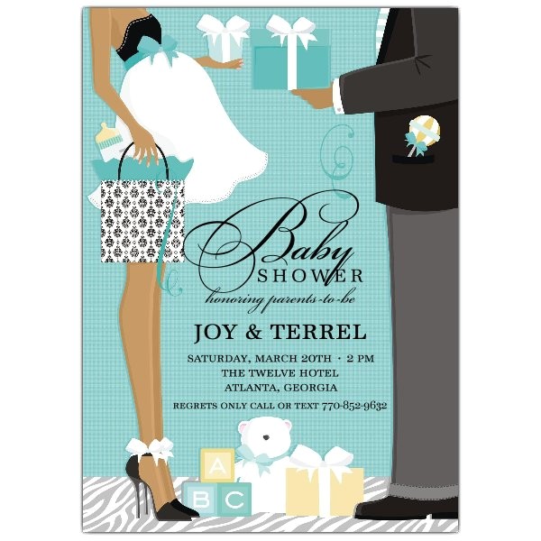 Classic Couple African American Blue Shower Invitations p 614 57 1202