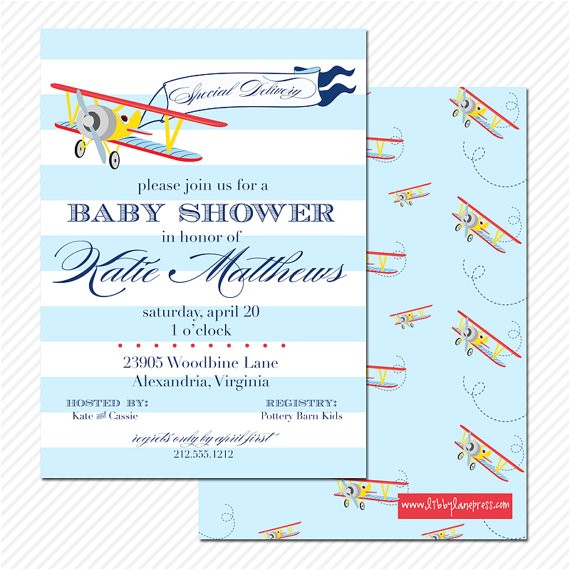 vintage airplane baby shower invitation