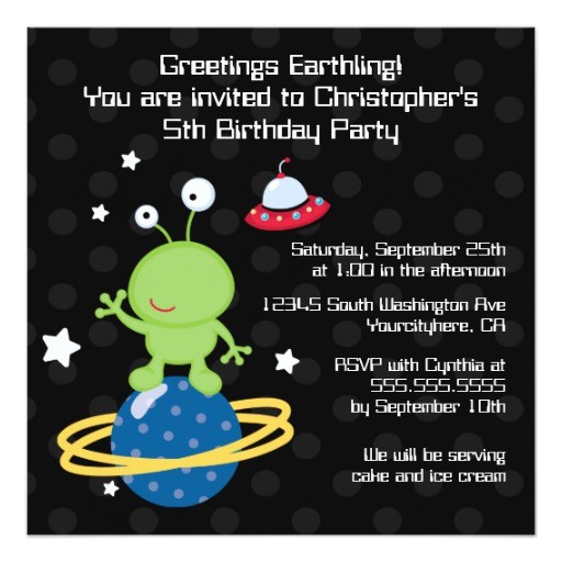 outerspace alien boys birthday party invitation