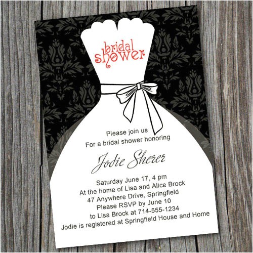 black and white inexpensive wedding dress bridal shower invitations ewbs053