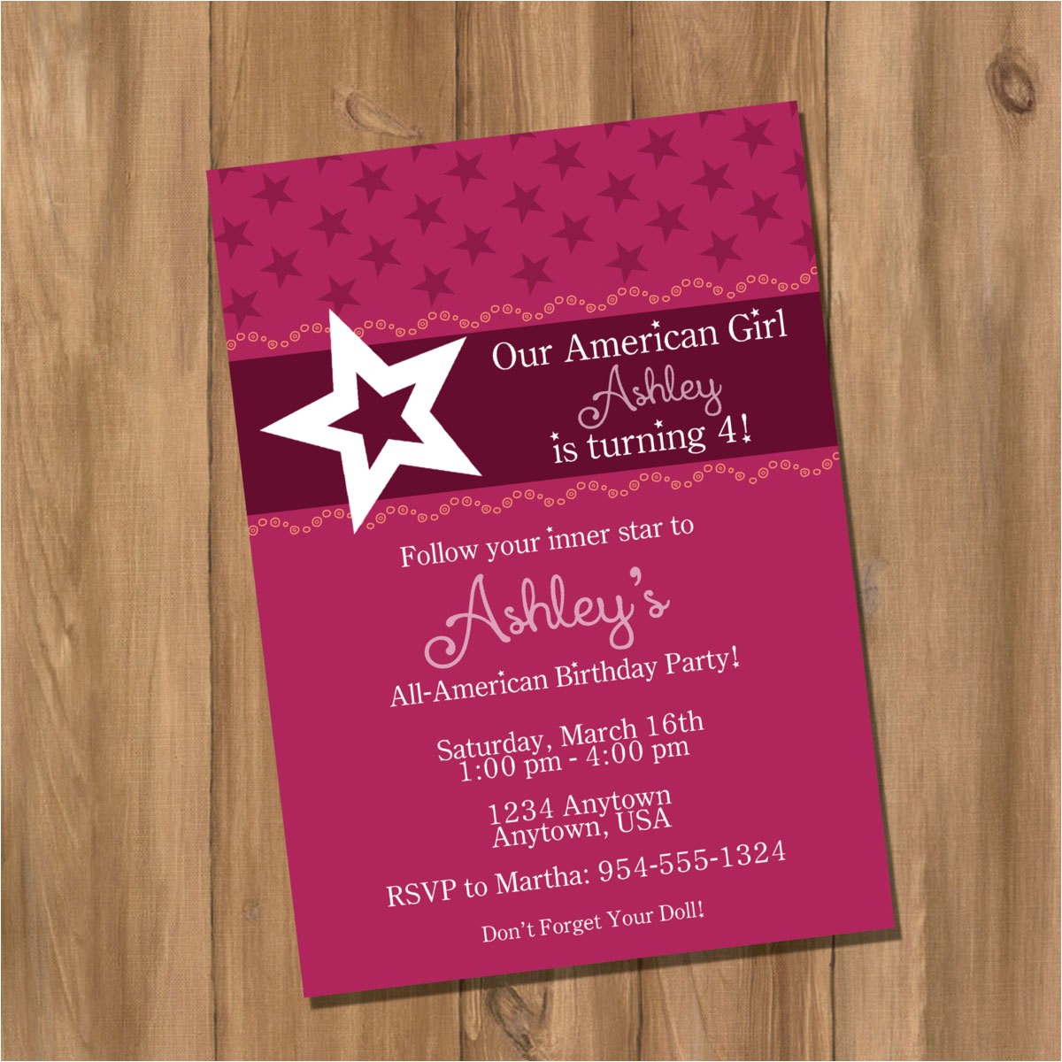 american girl party invitation template