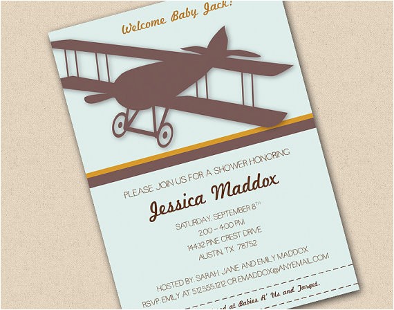 vintage airplane baby shower invitation