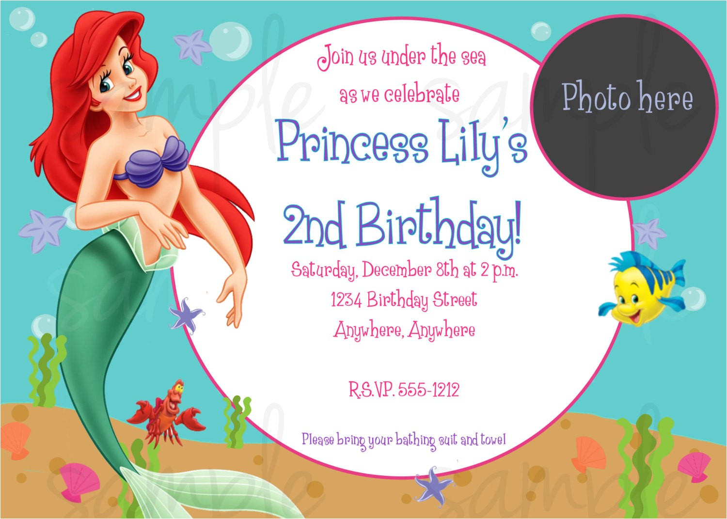 the little mermaid birthday invitations