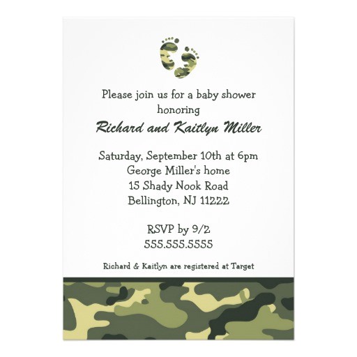 camo army green baby feet shower invitation