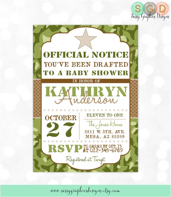 boys baby shower invitation army camouflauge