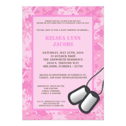 5x7 pink army camo acu baby shower invitation