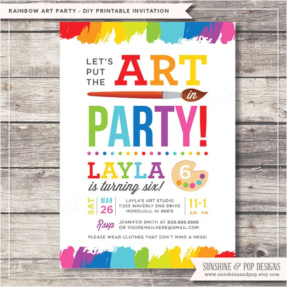 rainbow art party invitation diy