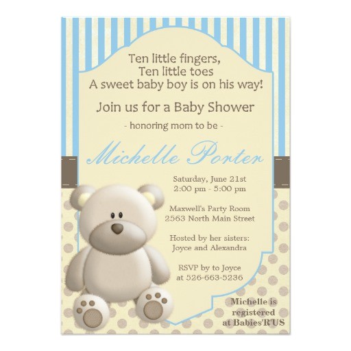 teddy bear baby shower invitation for a boy