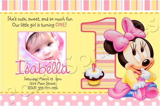 baby minnie 1st birthday invitations