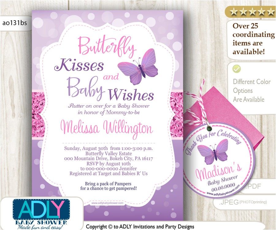 purple butterfly baby shower invitations