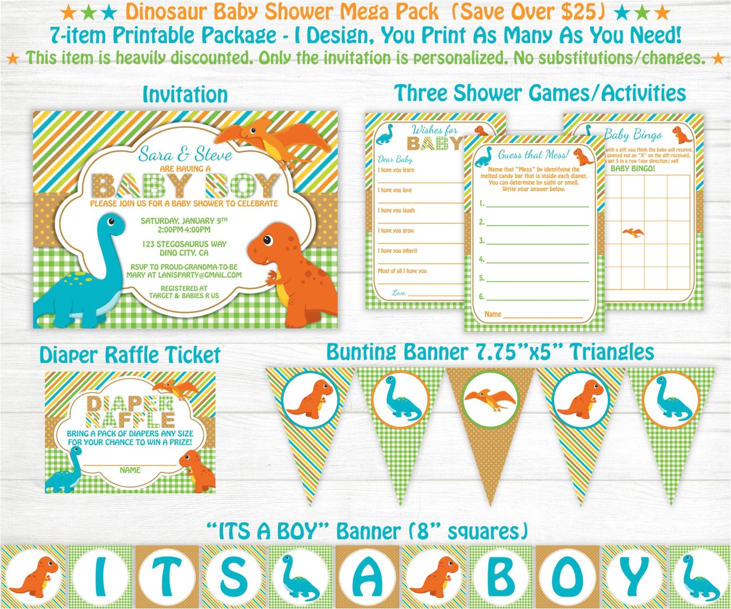 dinosaur baby shower invitation package