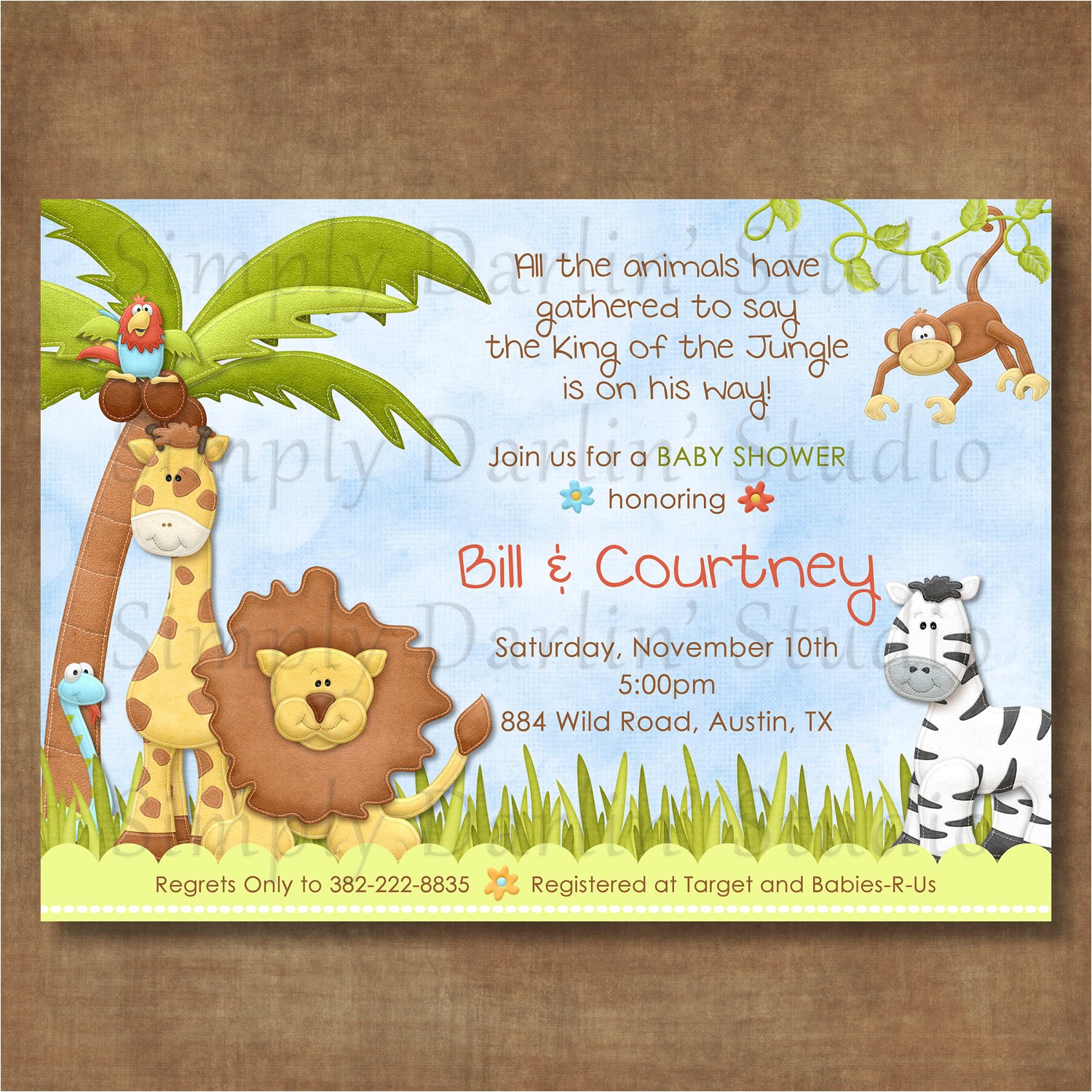 jungle safari baby shower invitations