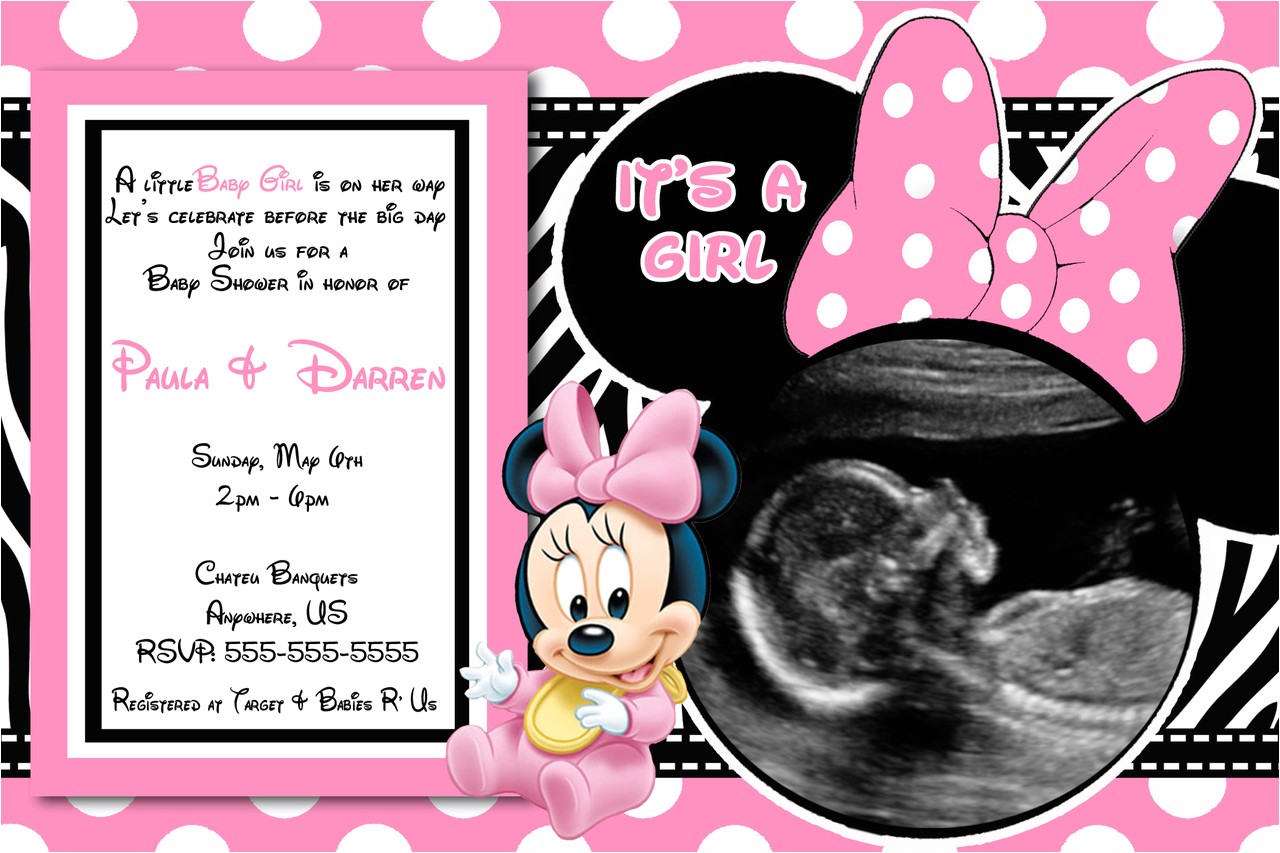 pink minnie mouse baby shower invitations