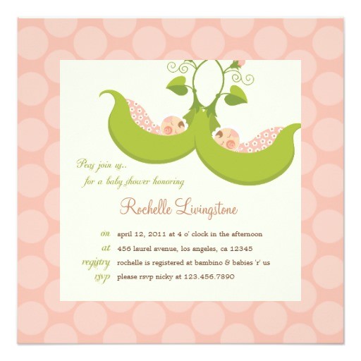 peas in a pod girl twins baby shower invitation