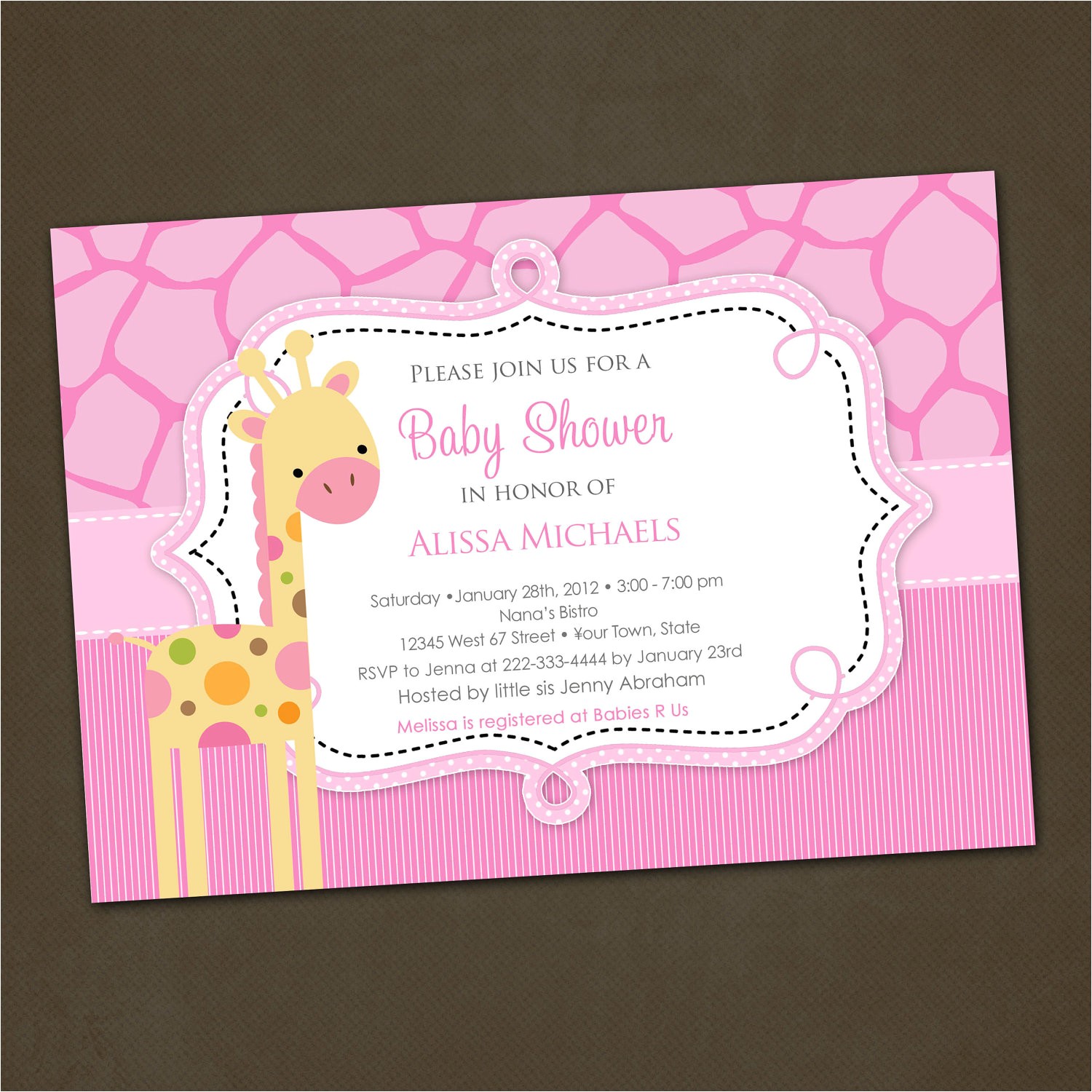 baby shower invitations giraffe theme