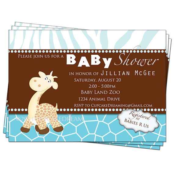 giraffe boy baby shower invitations printable