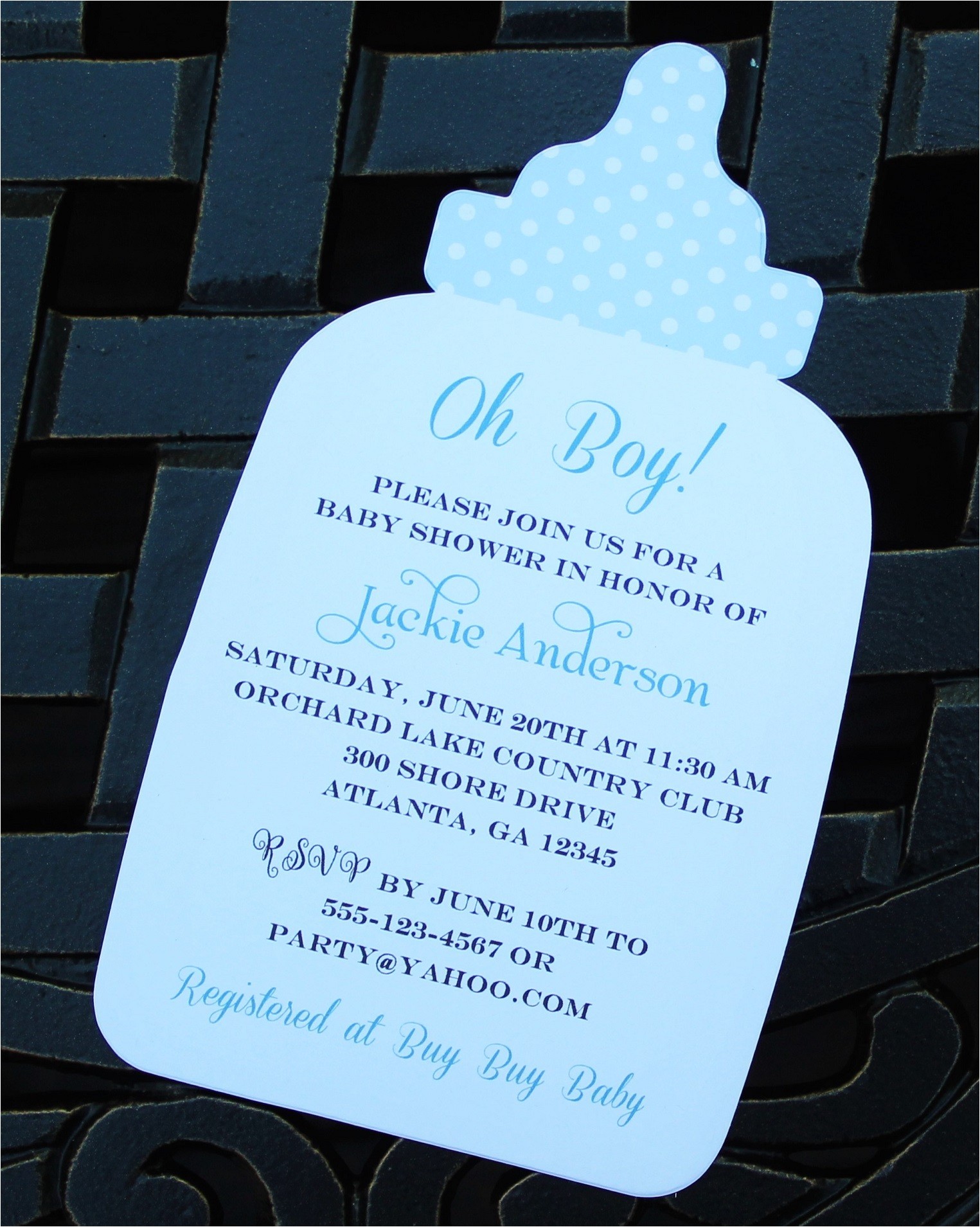 blue bottle baby shower invitation