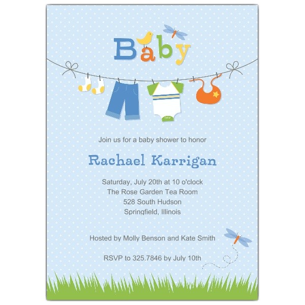 Clothesline Blue Baby Shower Invitations p 635 57 125