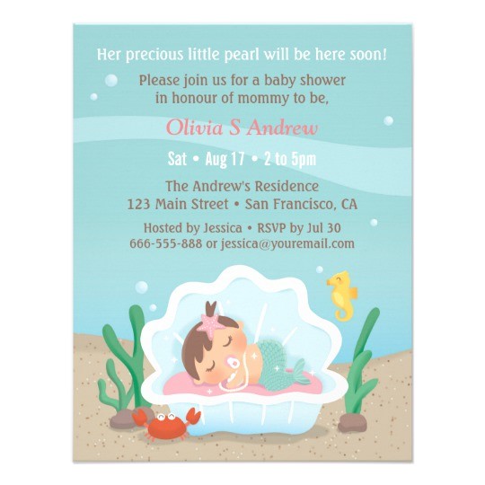 cute mermaid under the sea baby shower invitations