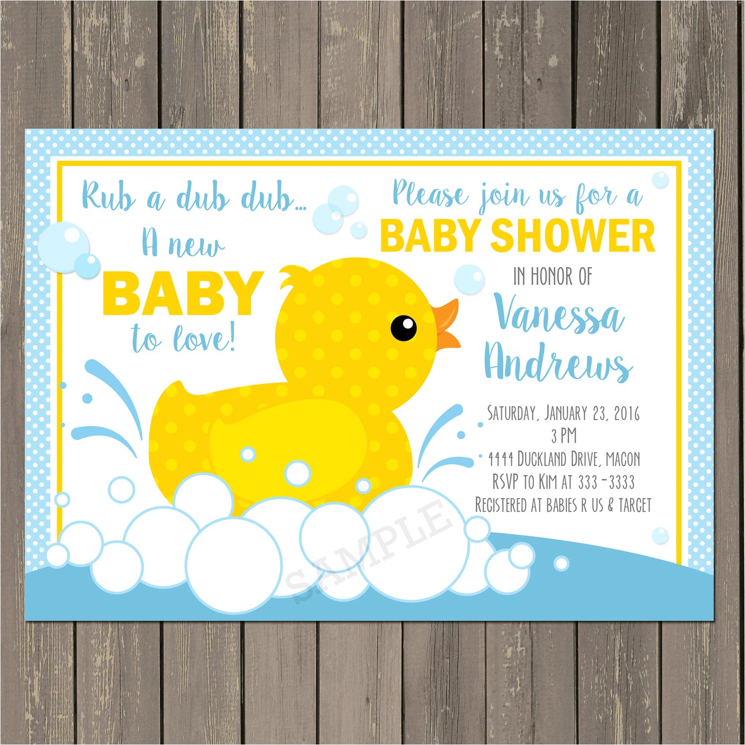 rubber duck baby shower invitation